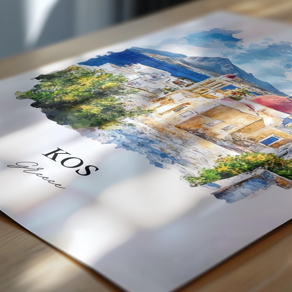 Kos Greece Island Whitewashed Town Dome Church Watercolor Poster - Image 6