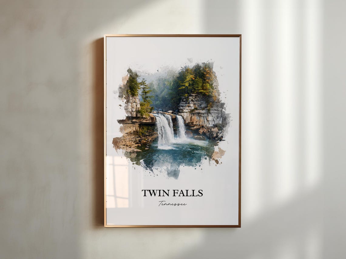 Twin Falls Tennessee Limestone Cliffs Cascade Watercolor Poster - Image 3