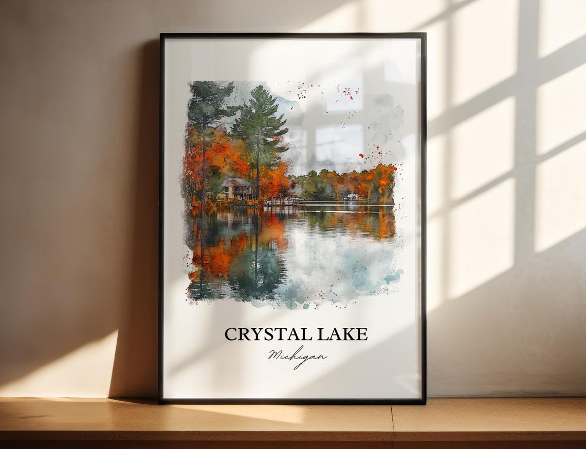 Crystal Lake Michigan Autumn Cabin Foliage Reflection Poster