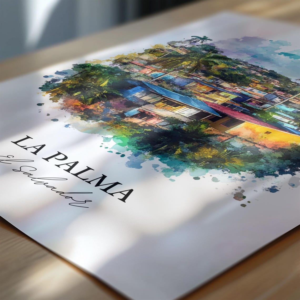 La Palma El Salvador Colorful Hillside Houses Watercolor Poster - Image 6