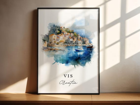 Vis Croatia Watercolor Travel Poster, Wall Art Print