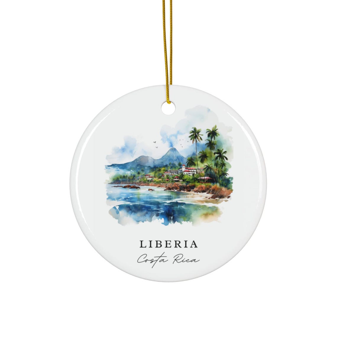 Liberia Costa Rica Watercolor Tropical Bay Palms Volcano Coast Poster