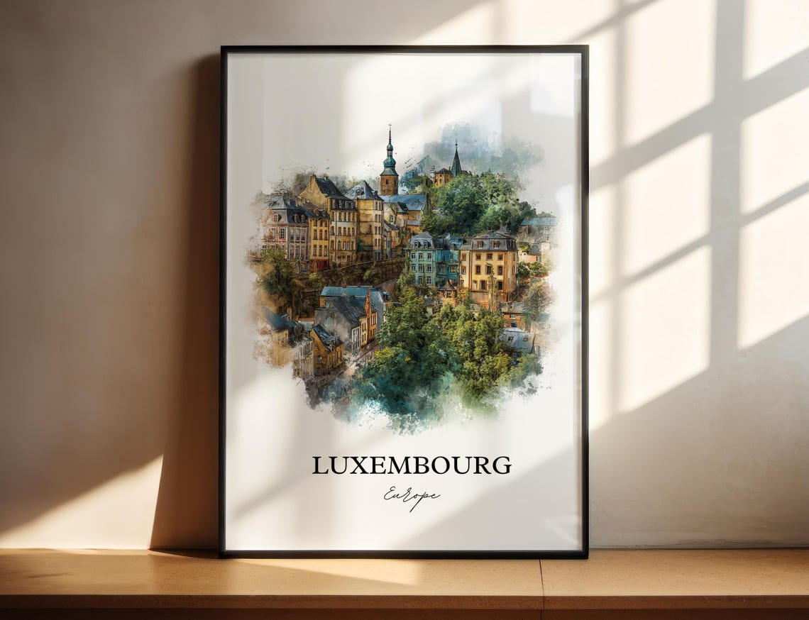 Luxembourg Old City Hillside Watercolor Europe Travel Poster