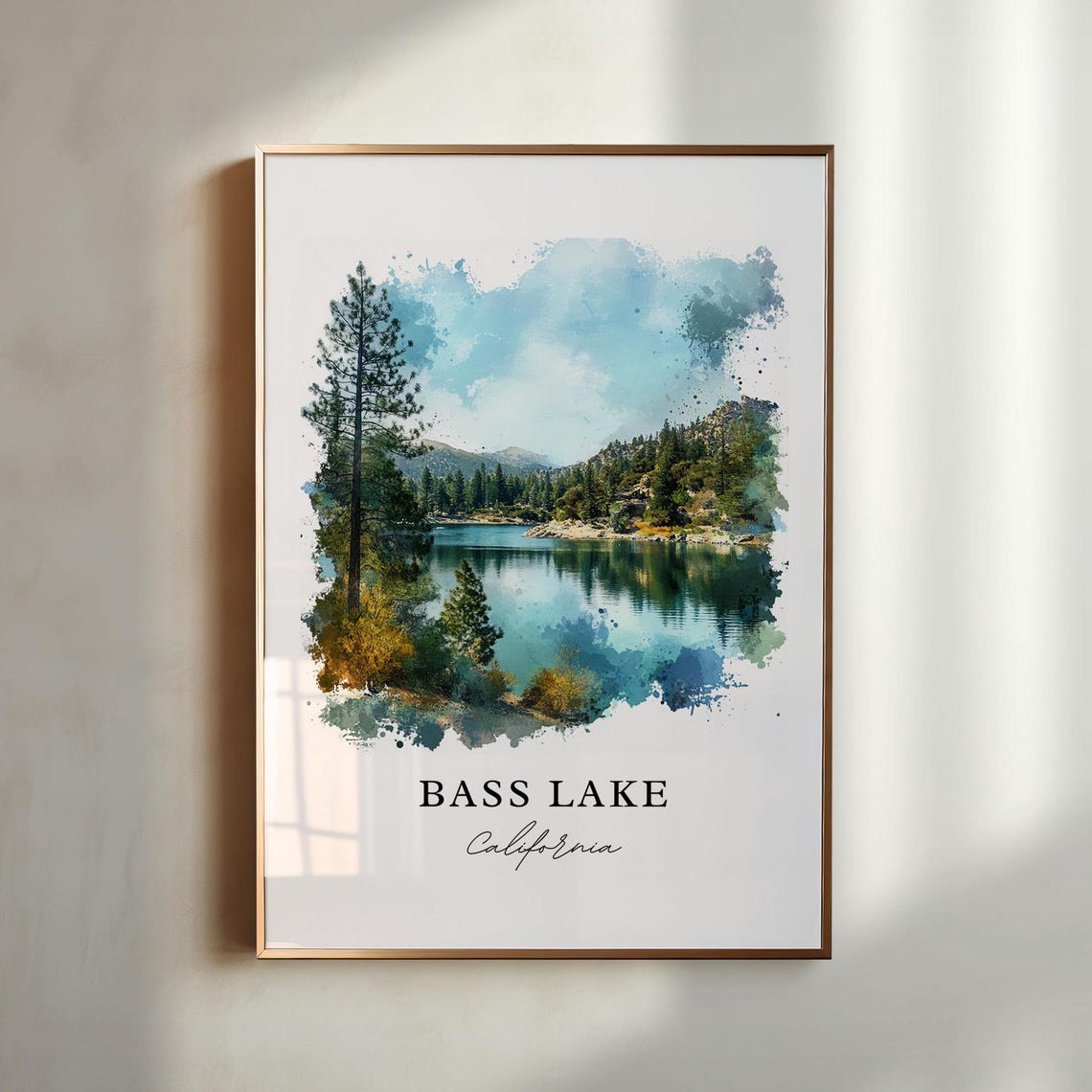 Bass Lake Ca Wall Art Bass Lake Print Madera County Watercolor Art Bass Lake Gift Travel Print Travel Poster Housewarming Gift