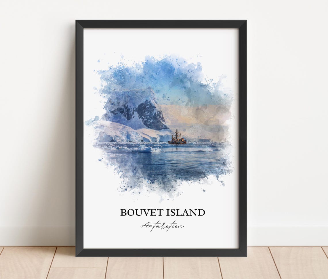Bouvet Island Remote Watercolor Snowy Peaks Ship Travel Poster - Image 2