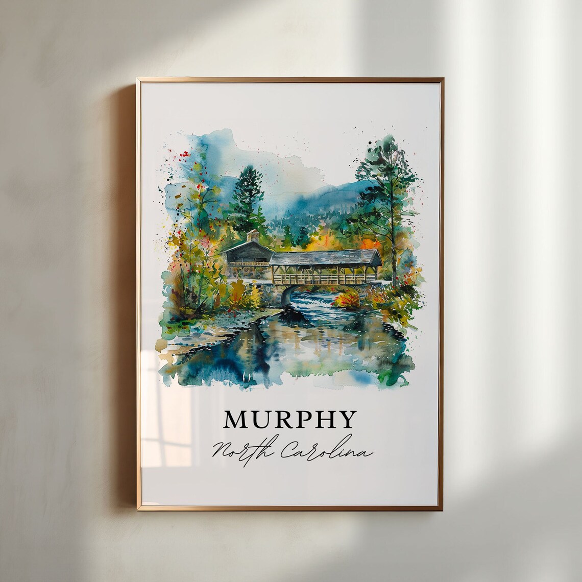 Murphy NC Watercolor Travel Poster, Cherokee County