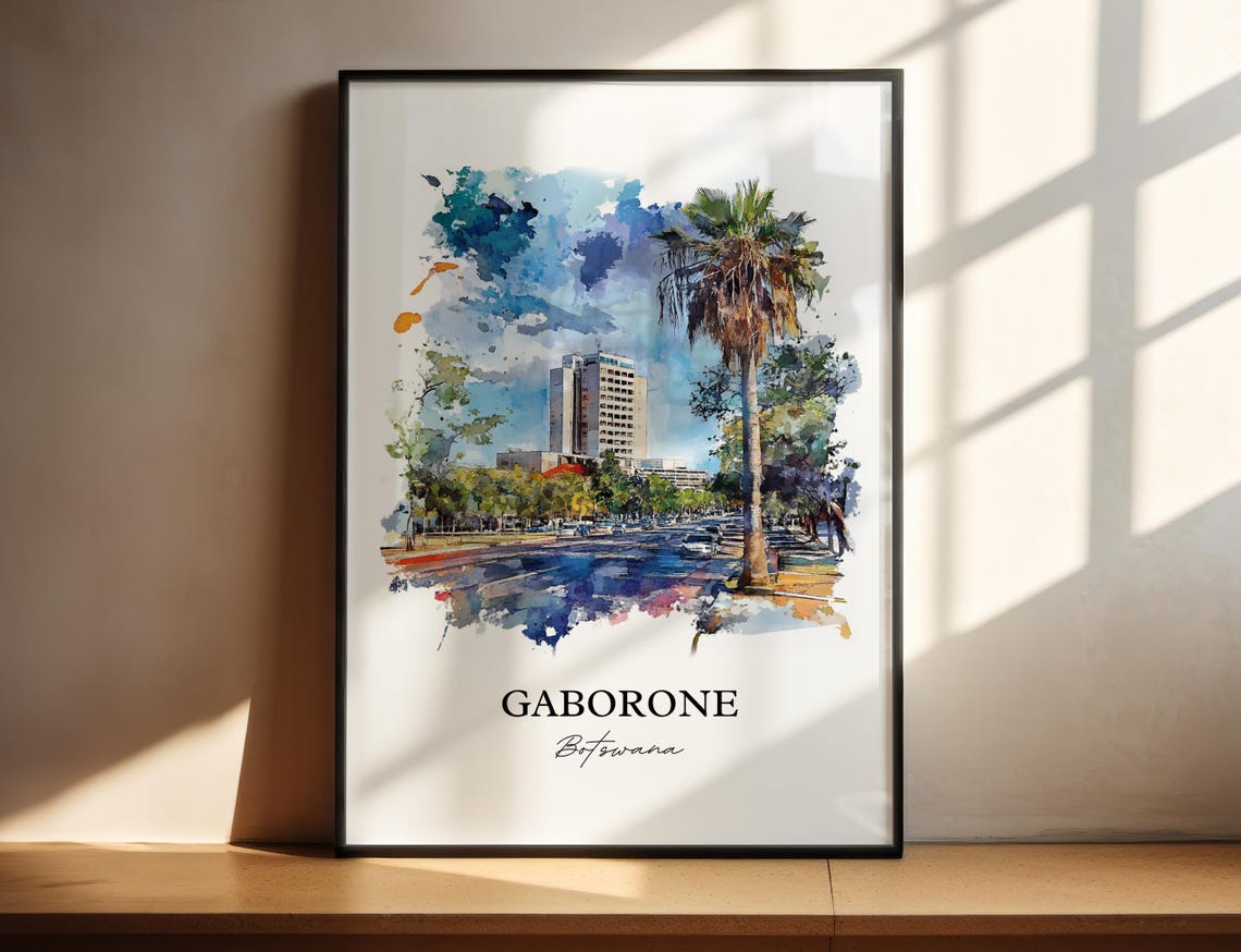 Gaborone Wall Art Botswana Print Watercolor Gift Travel Poster Housewarming