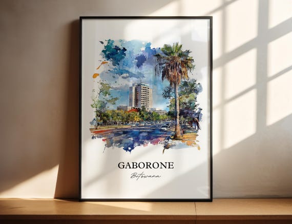 Gaborone Wall Art Botswana Print Watercolor Gift Travel Poster Housewarming