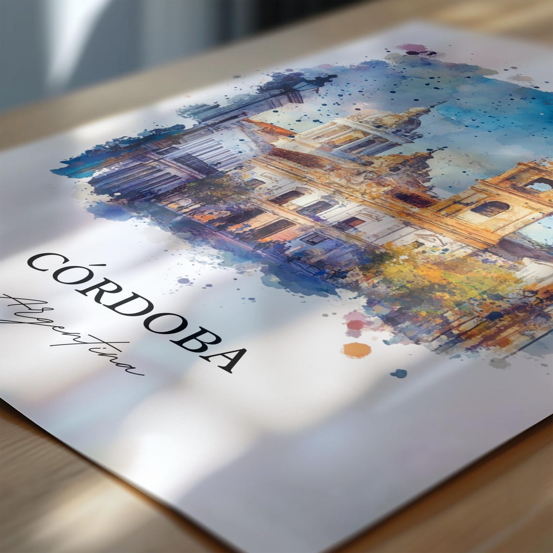 Cordoba Argentina Cathedral Watercolor Old Town Scene Poster - Image 6
