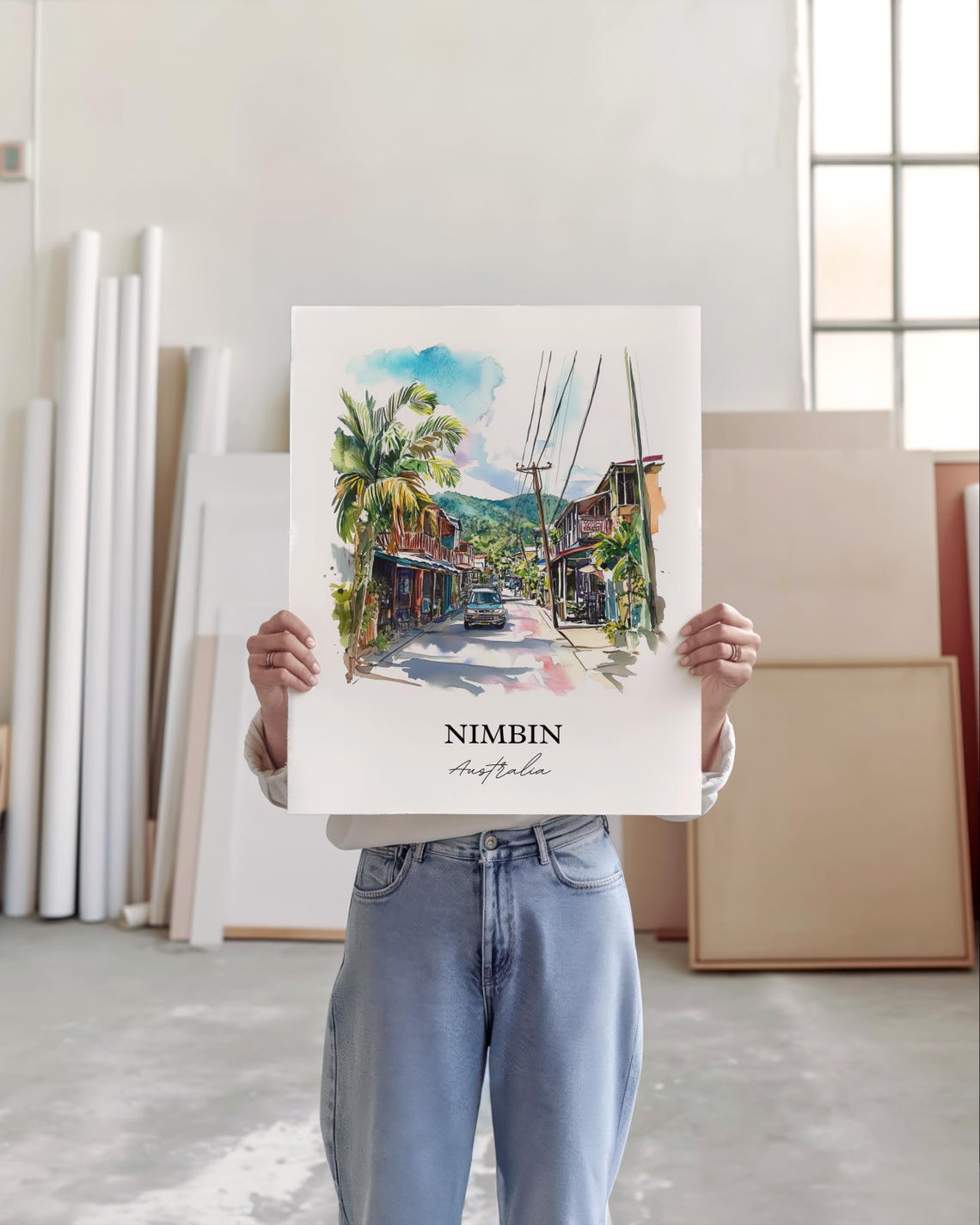 Nimbin Australia Tropical Village Street Watercolor Art Print - Image 3
