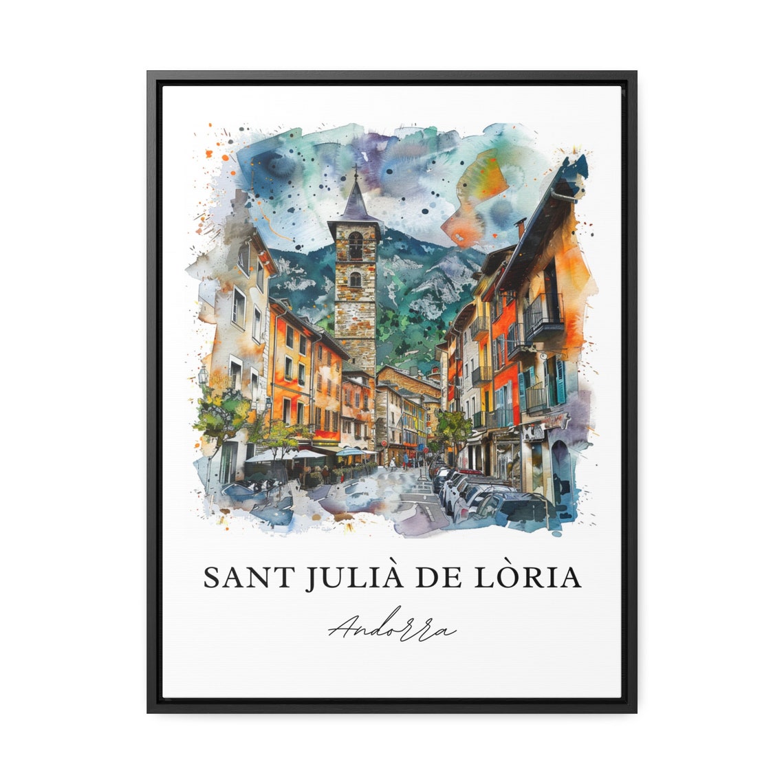 Sant Julia de Loria Andorra Mountain Town Watercolor Travel Poster - Image 3
