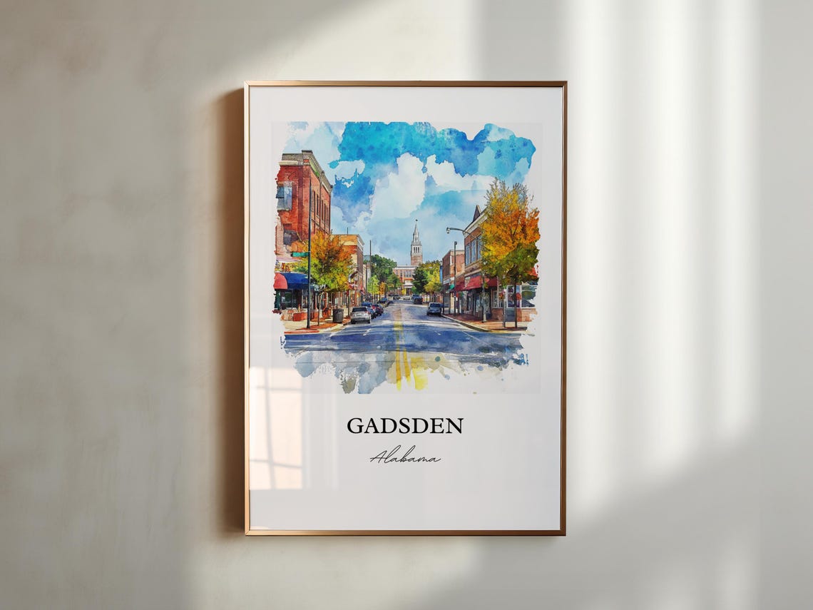 Gadsden Alabama Historic Main Street Autumn Watercolor Travel Poster - Image 3