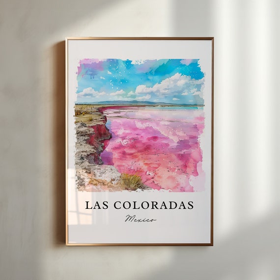 Las Coloradas Wall Art Pink Lake Mexico Print Las Coloradas Watercolor Yucatn Mx Gift Travel Print Travel Poster Housewarming Gift