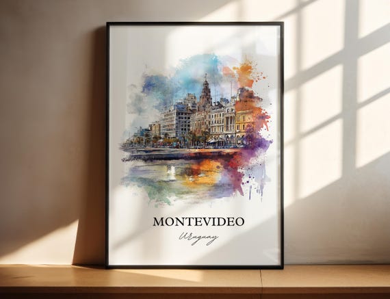 Montevideo Wall Art Print Uruguay Watercolor Gift Travel Poster Housewarming