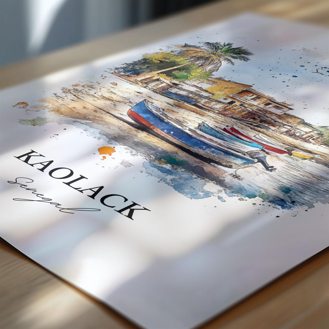 Kaolack Senegal Fishing Boats Beach Watercolor Travel Art Poster - Image 7