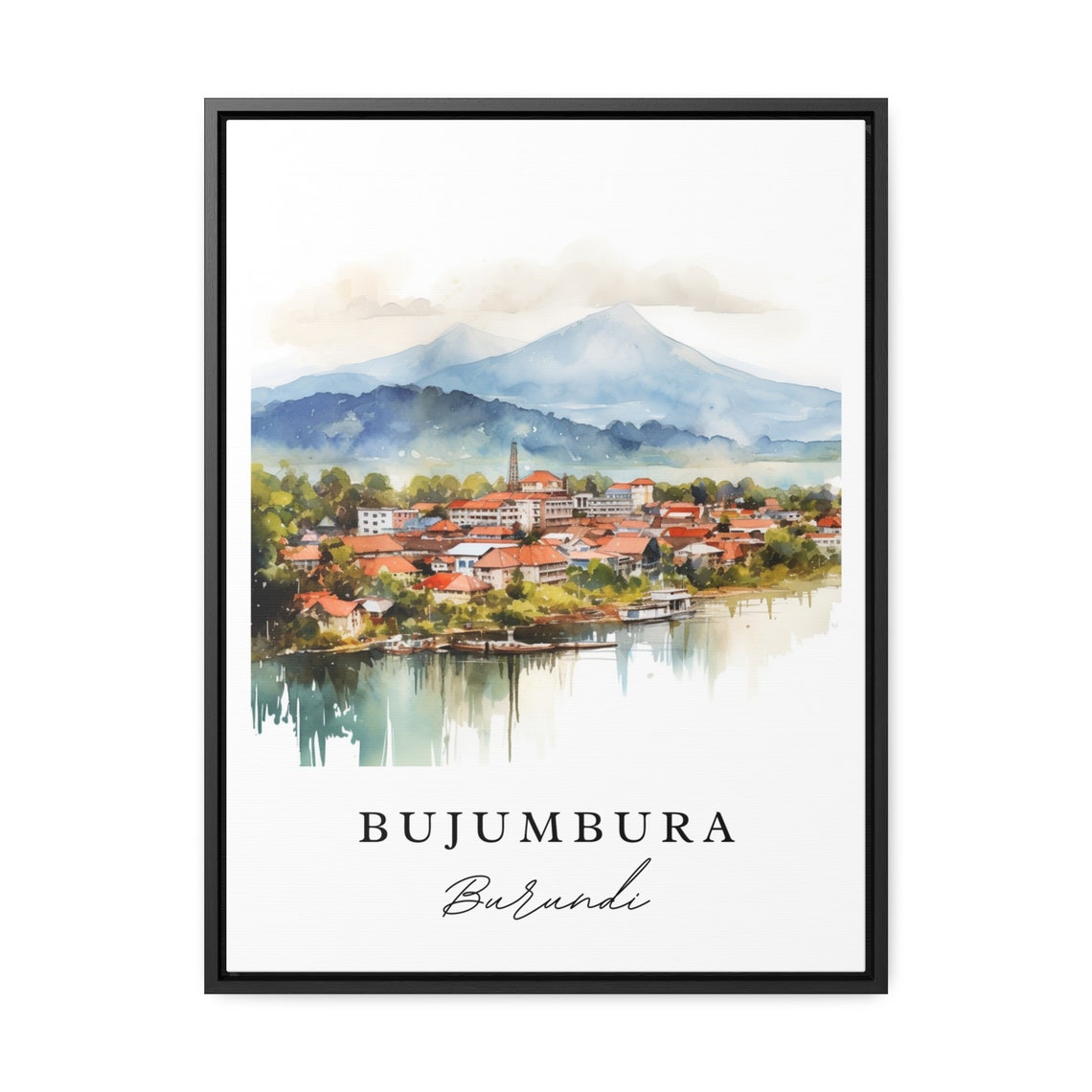 Bujumbura Burundi Watercolor Lakeside City Mountain Art Print