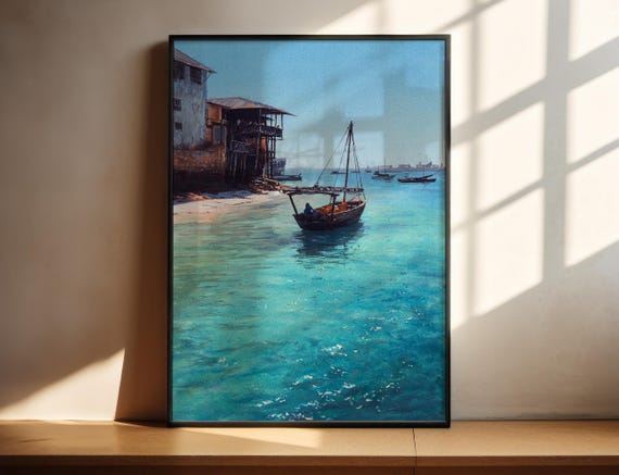 Zanzibar Watercolor Art Travel Print Tanzania Artwork Decor Wall