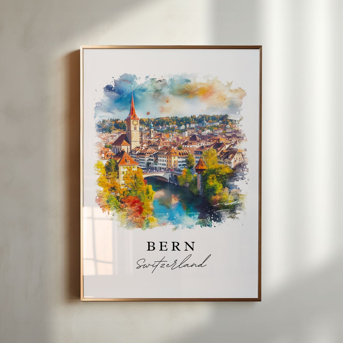 Bern Switzerland Travel Poster, Custom Text Print