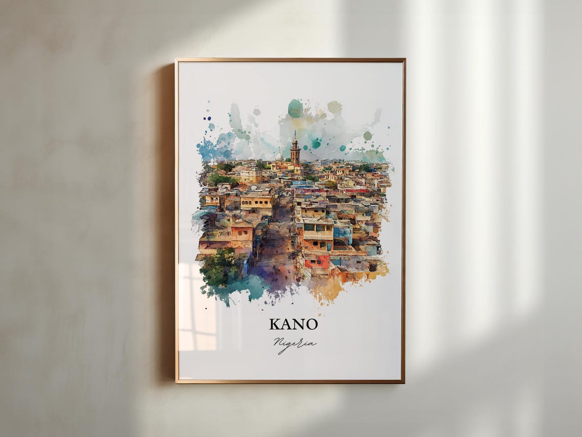 Kano Nigeria Ancient City Watercolor Aerial View Travel Art Poster