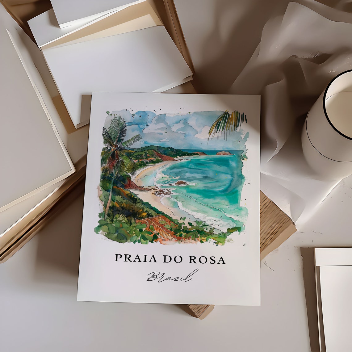 Praia Do Rosa Brazil Watercolor Tropical Beach Travel Poster - Image 6