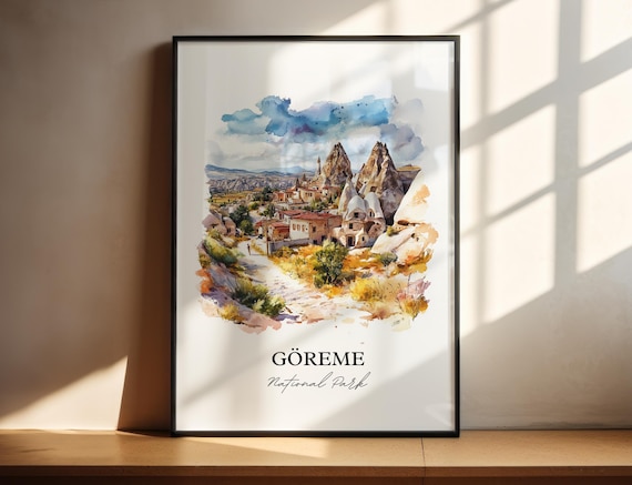 Goreme Cappadocia Turkey Fairy Chimneys Watercolor Travel Poster