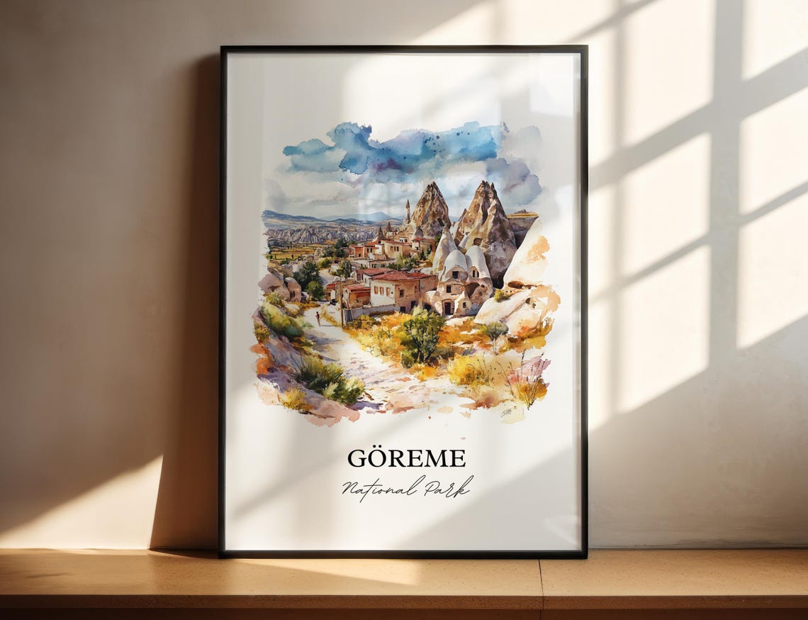 Goreme Cappadocia Turkey Fairy Chimneys Watercolor Travel Poster