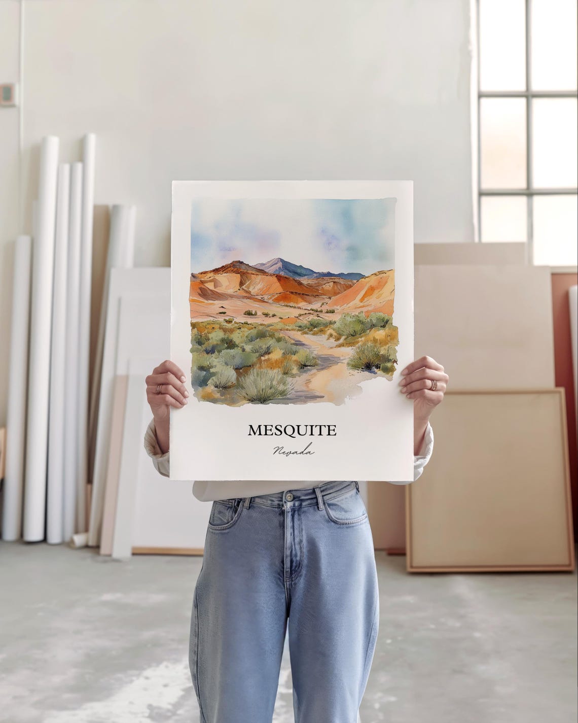 Mesquite Nevada Watercolor Desert Trail Red Mountains Sagebrush Poster - Image 4
