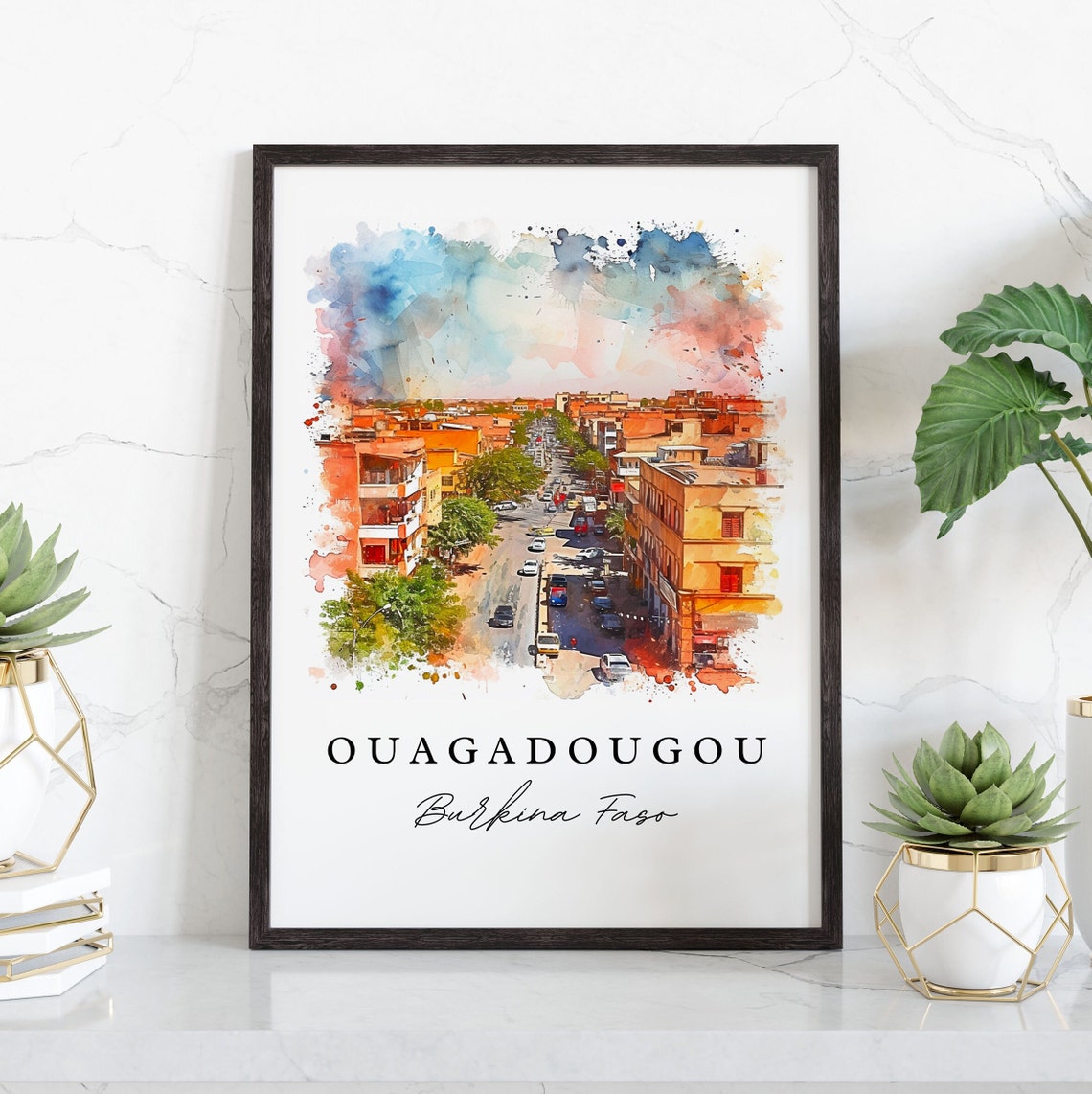 Ouagadougou Burkina Faso City Avenue Watercolor Travel Poster - Image 4
