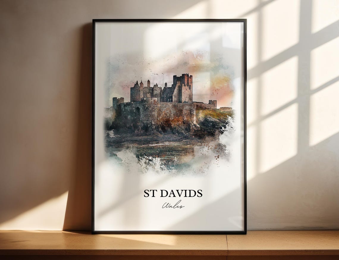 St Davids Wales Watercolor Travel Poster, Pembrokeshire