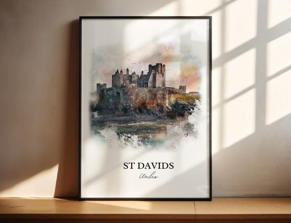 St Davids Wales Watercolor Travel Poster, Pembrokeshire
