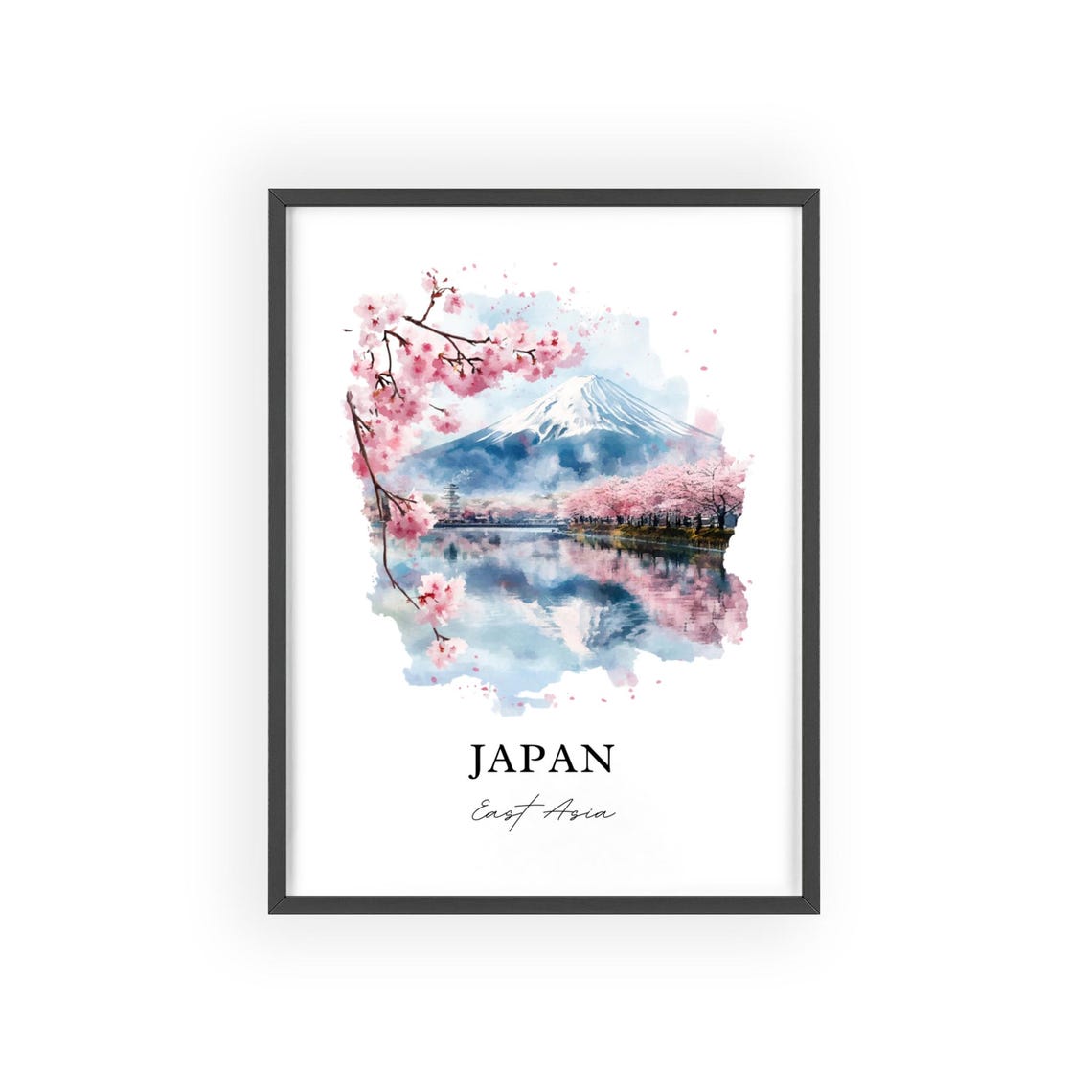 Japan East Asia Watercolor Mount Fuji Cherry Blossom Art Poster