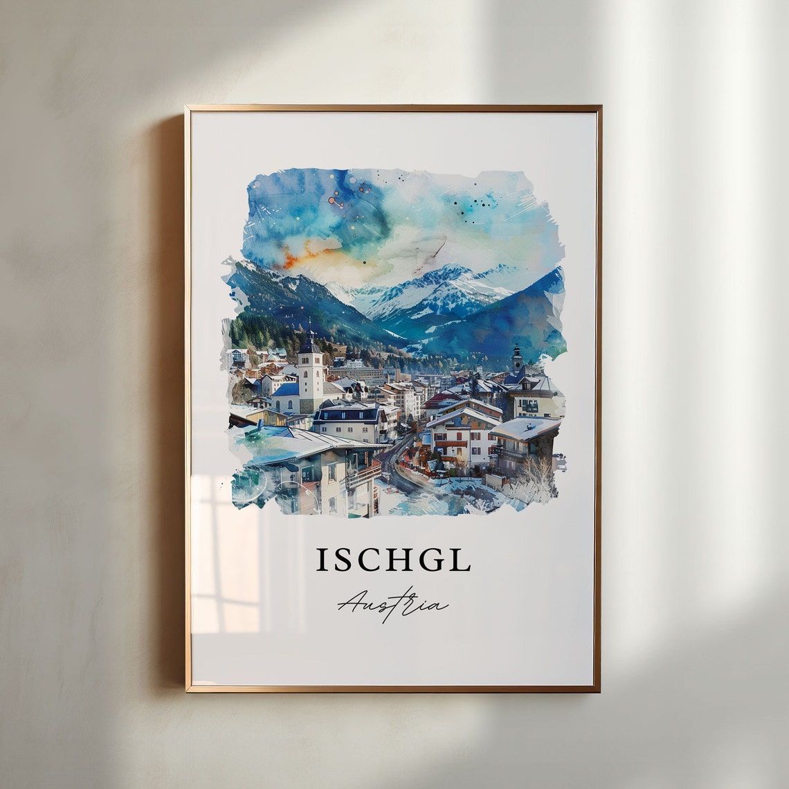 Ischgl Austria Watercolor Alpine Ski Resort Mountain Town Poster