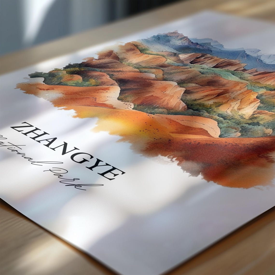 Zhangye National Park Rainbow Mountain Watercolor Travel Poster - Image 6