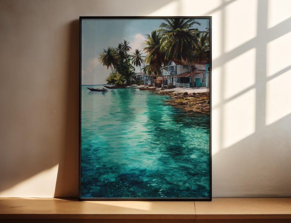 San Andres Caribbean Beach Watercolor Turquoise Sea Palm Travel Poster