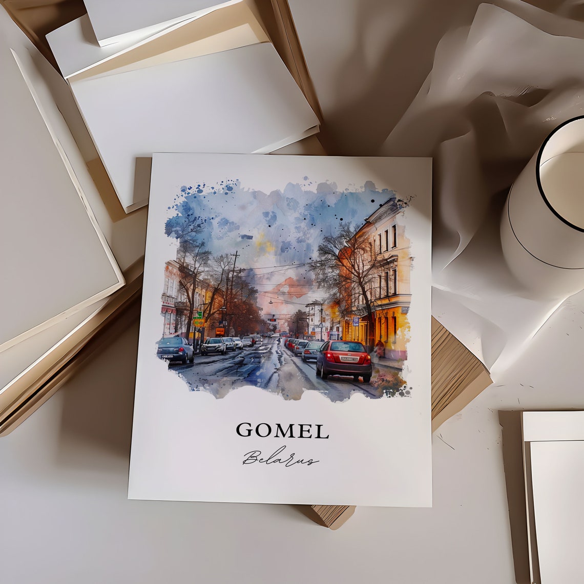 Gomel Belarus Autumn City Street Watercolor Art Travel Poster - Image 6