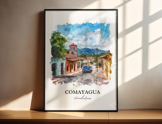 Comayagua Wall Art Honduras Print Watercolor Gift Travel Poster Housewarming