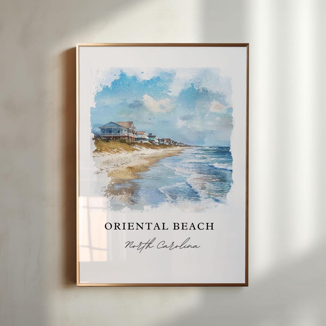 Oriental Beach North Carolina Shore Houses Watercolor Art Poster