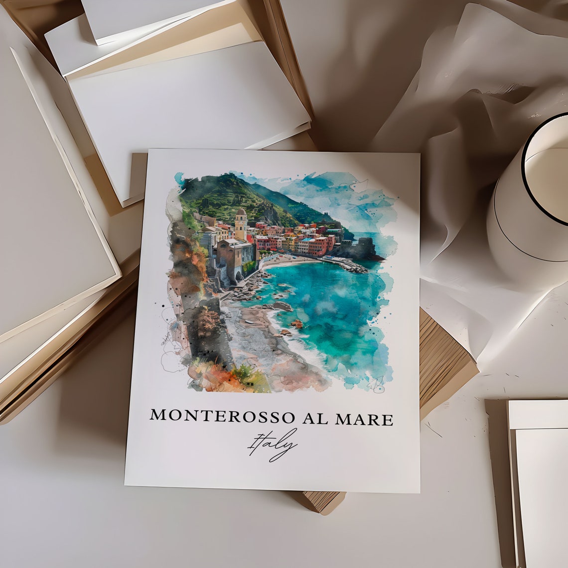 Monterosso Al Mare Cinque Terre Watercolor Italy Travel Poster - Image 6