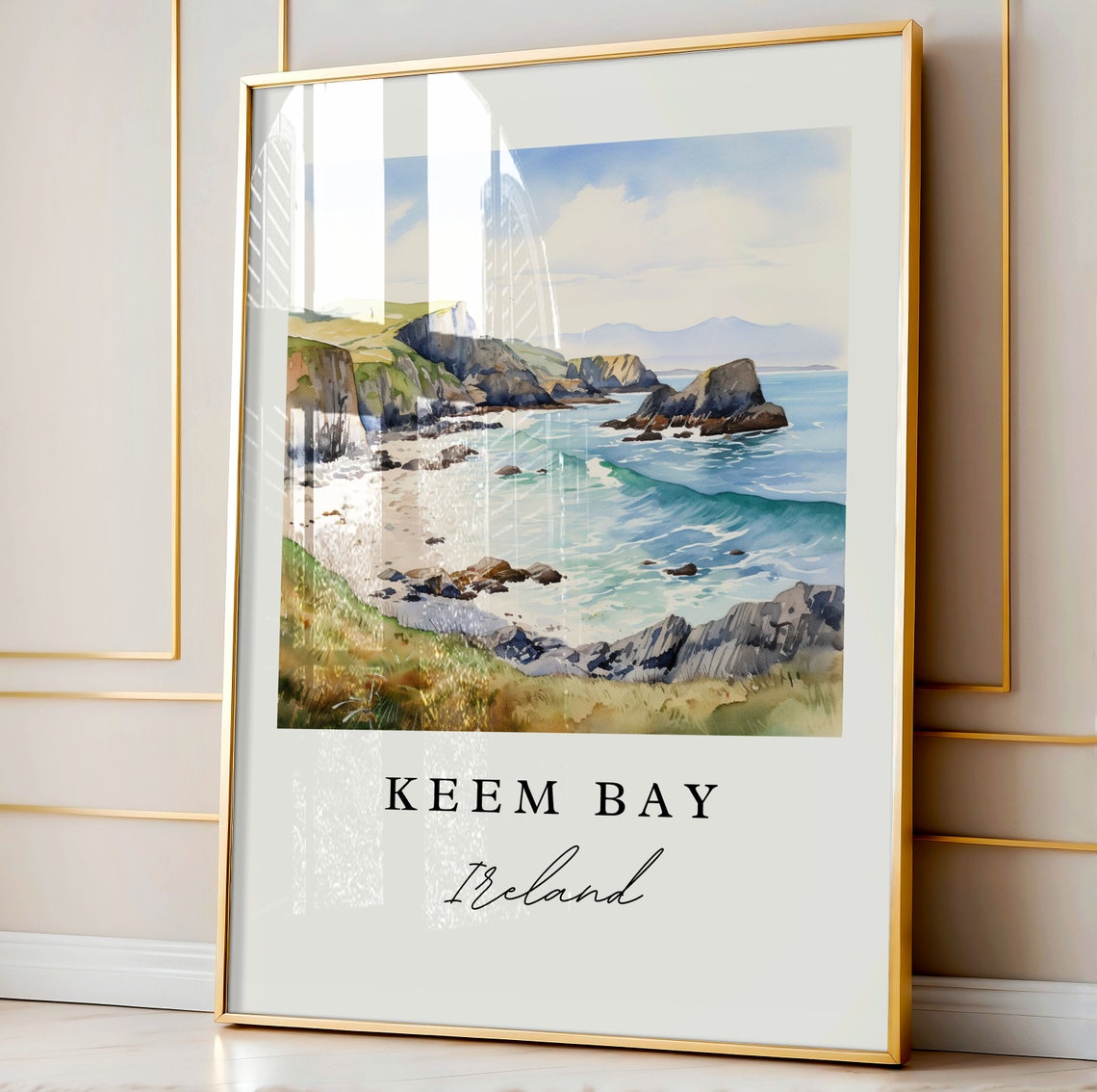 Keem Bay Ireland Wild Rocky Beach Cove Watercolor Coastal Poster - Image 4