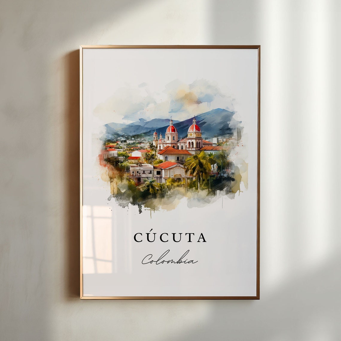 Cucuta Colombia Red Domed Cathedral Watercolor City Travel Poster