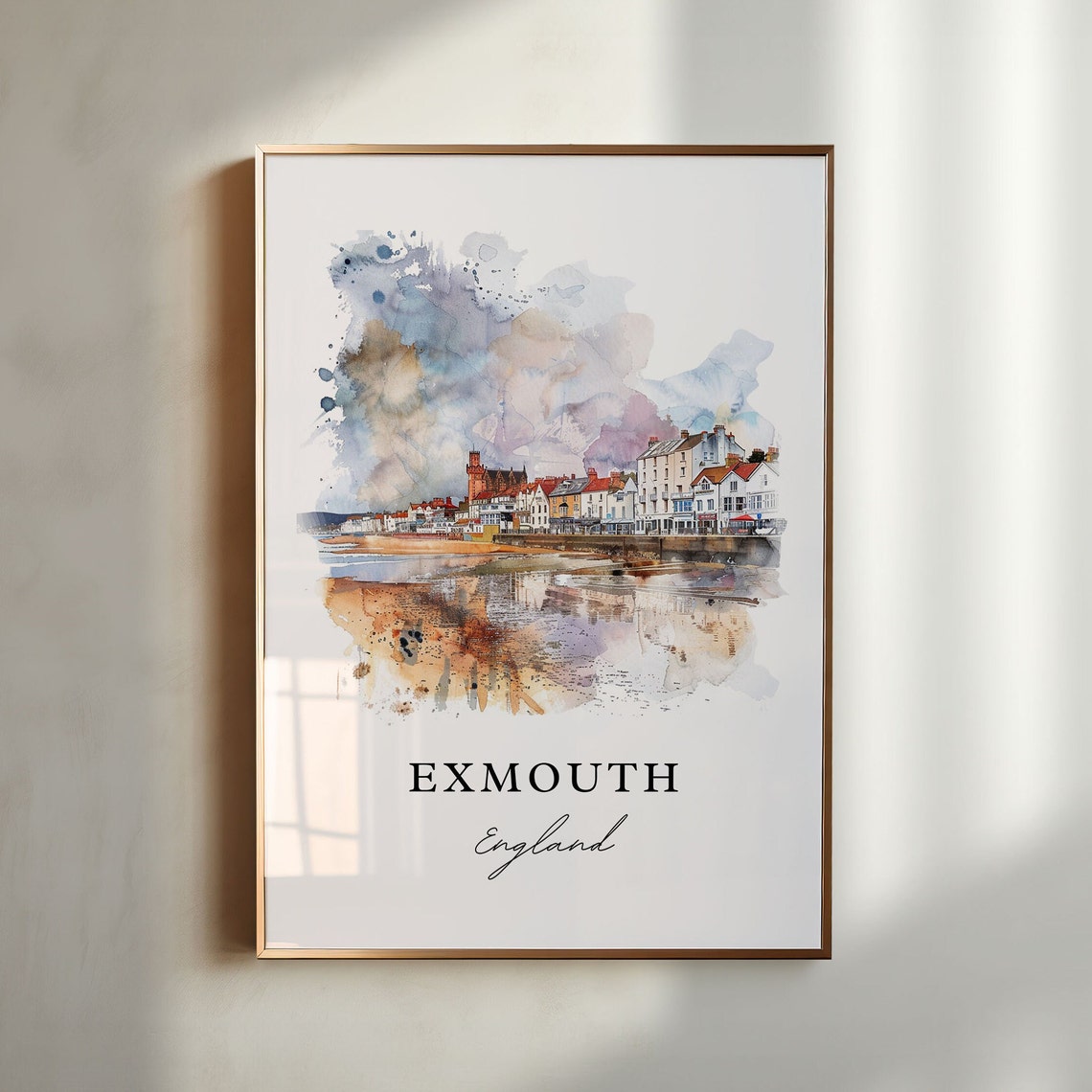 Exmouth England Watercolor Travel Poster, Housewarming