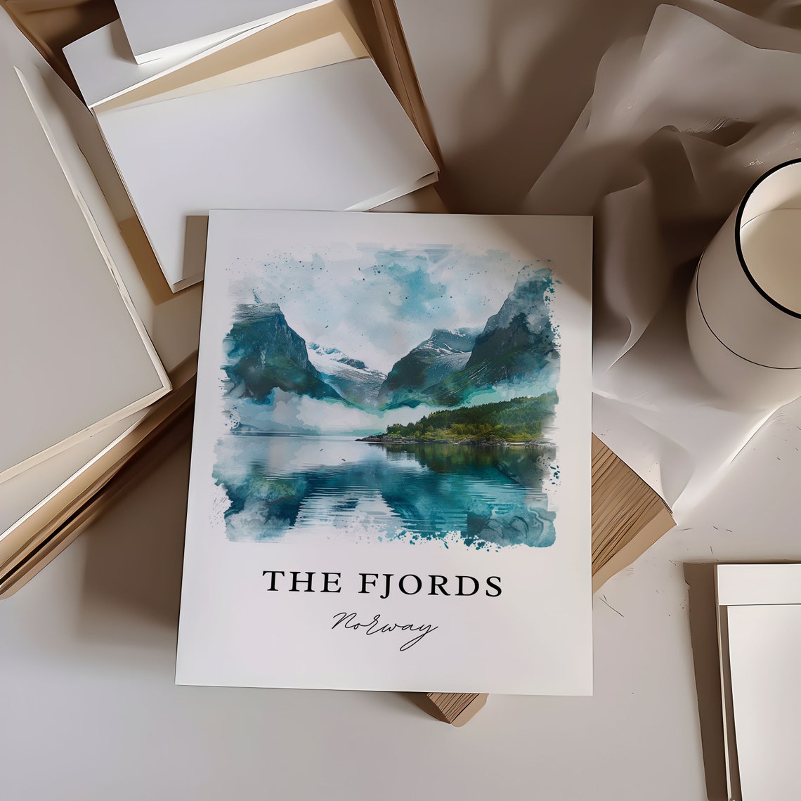The Fjords Norway Mountain Lake Watercolor Wilderness Travel Poster - Image 6