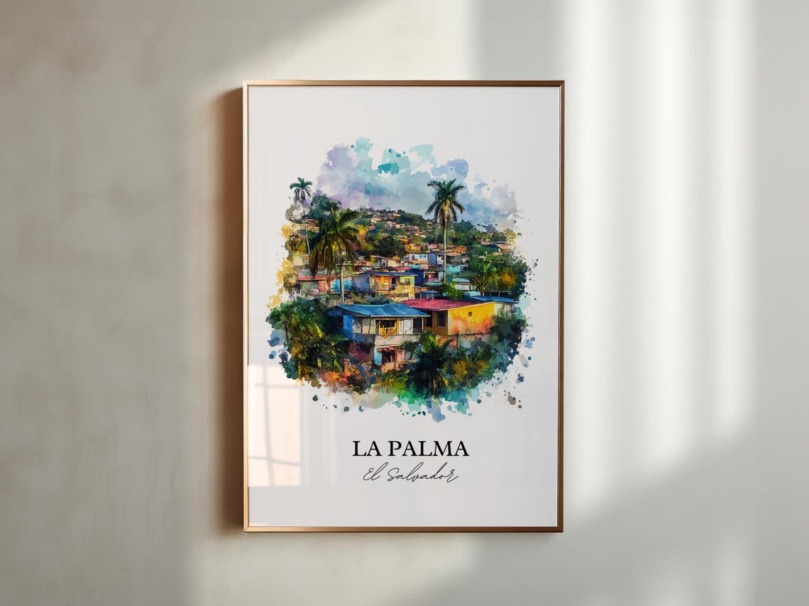 La Palma El Salvador Colorful Hillside Houses Watercolor Poster - Image 4