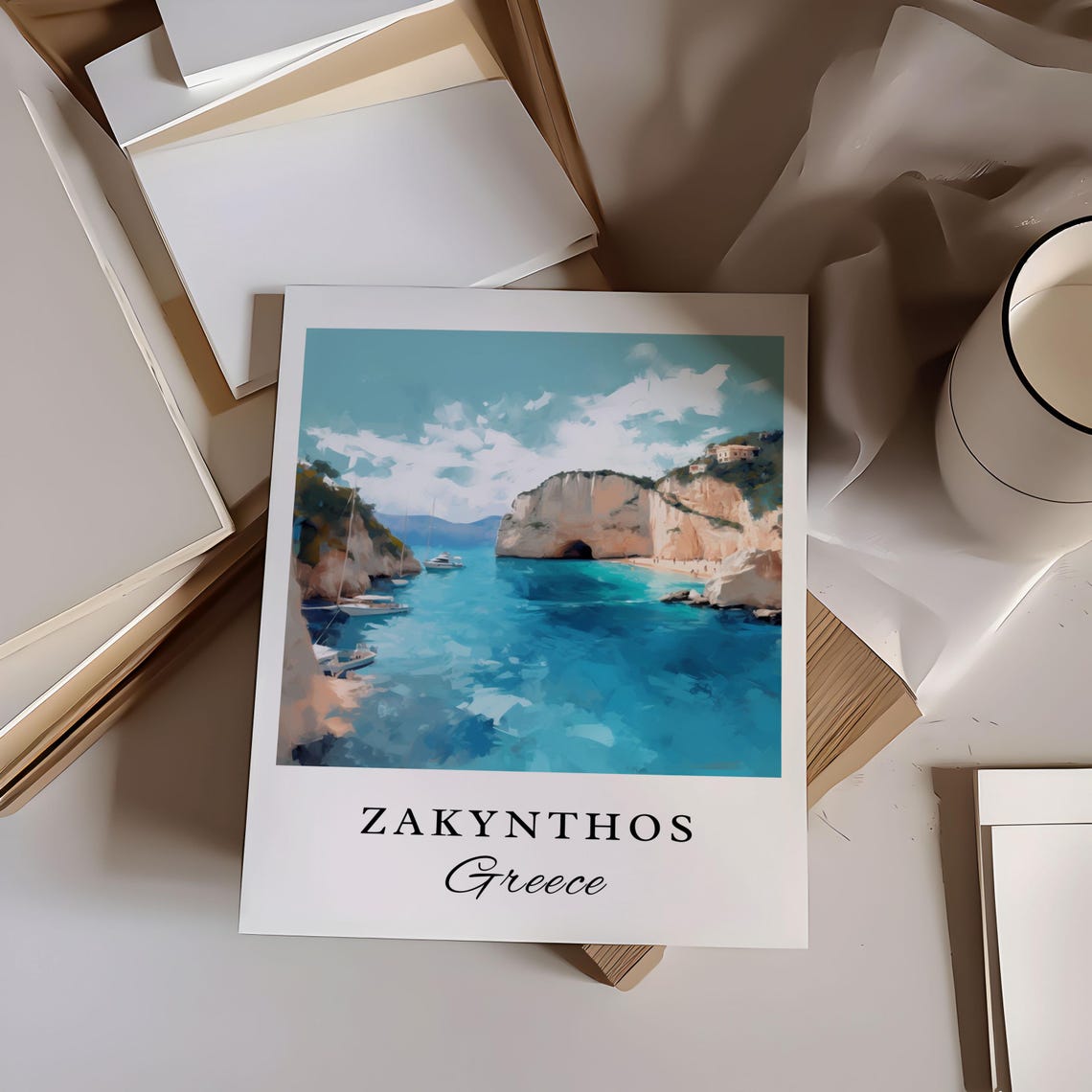 Zakynthos Greece Ionian Island Cliffs Watercolor Travel Poster - Image 5