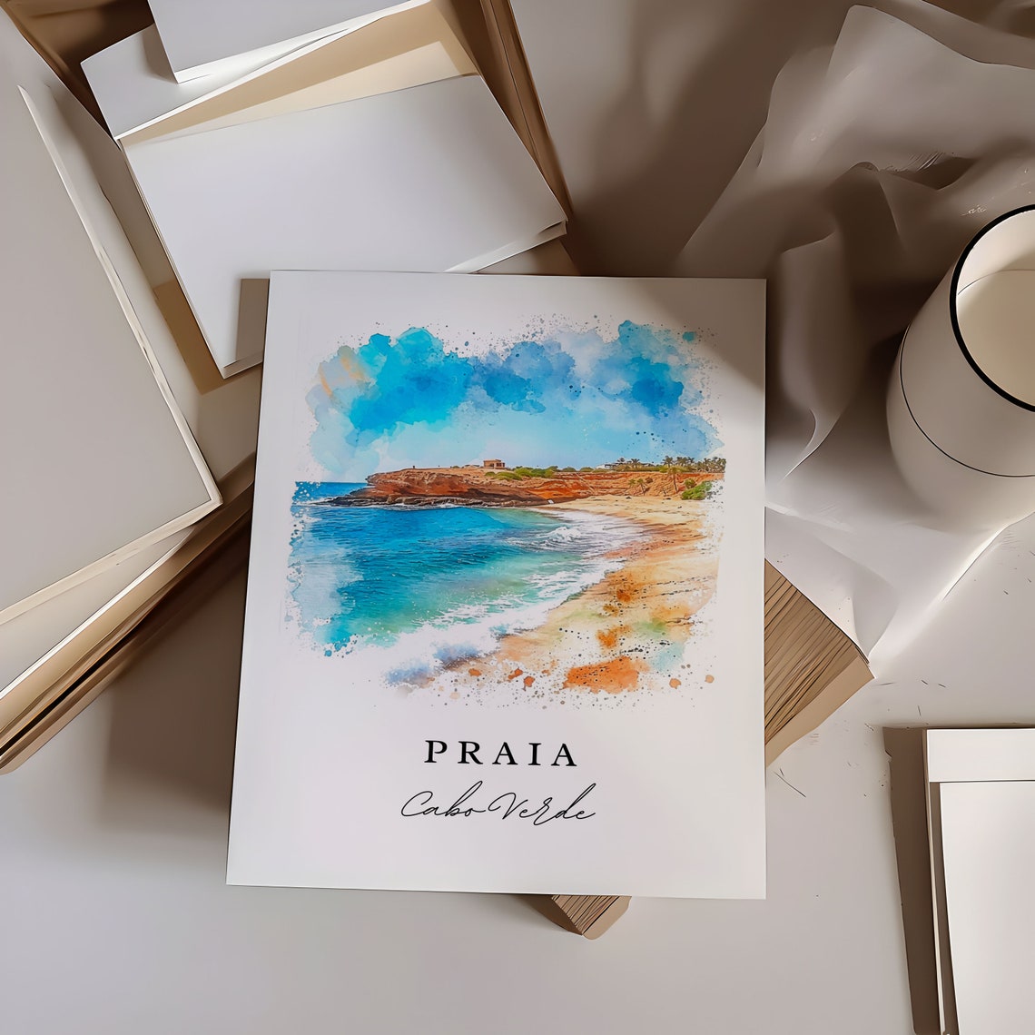 Praia Cape Verde Wall Art Cabo Print Africa Wedding Gift Birthday Present Custom Text Perfect - Image 7
