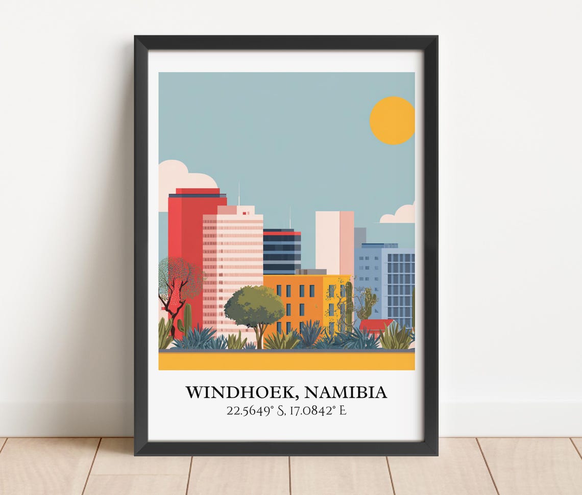 Windhoek Namibia Modern Downtown Skyline Desert Sun Travel Poster - Image 3