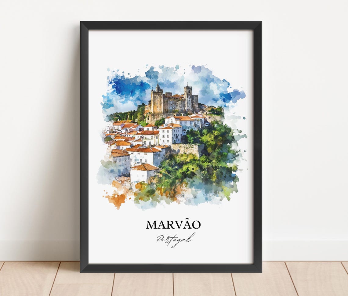 Marvao Portugal Watercolor Castle Hill Village Fortress Town Poster - Image 3