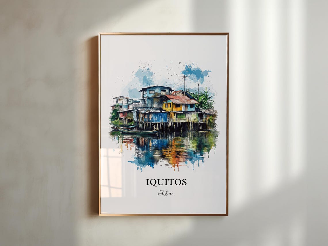 Iquitos Peru Watercolor Amazon Stilt Houses River Travel Poster - Image 4