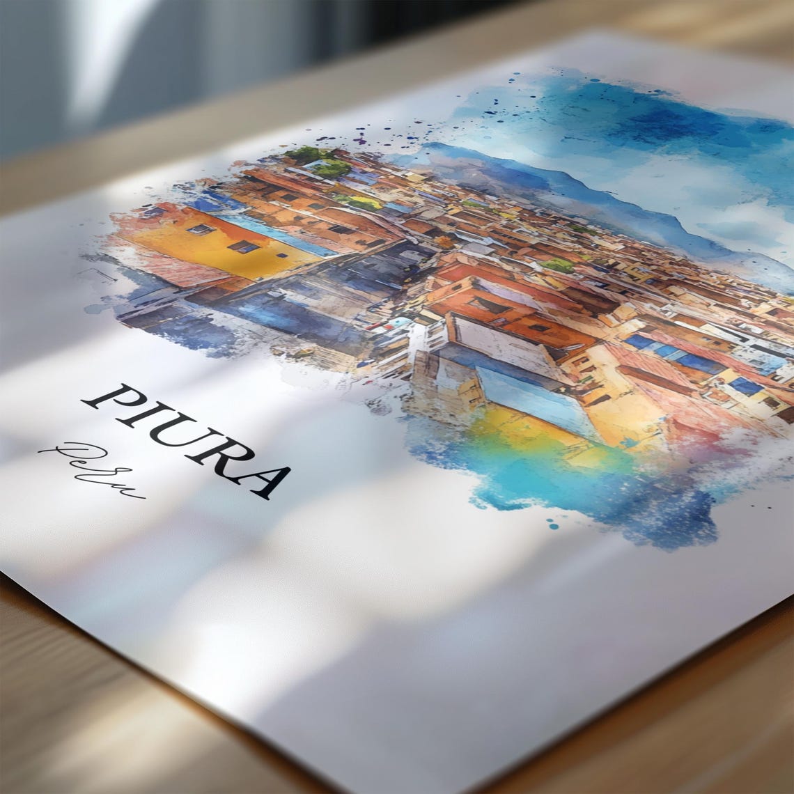 Piura Peru Watercolor City Streets Sechura Desert Mountain Poster - Image 6