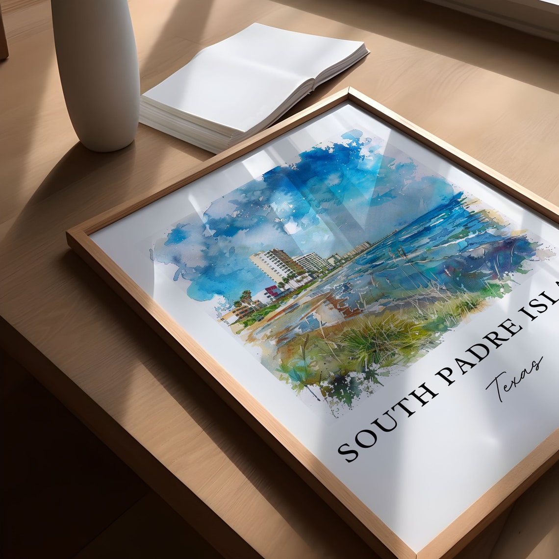 South Padre Island Texas Beachfront Hotels Ocean Watercolor Poster - Image 5